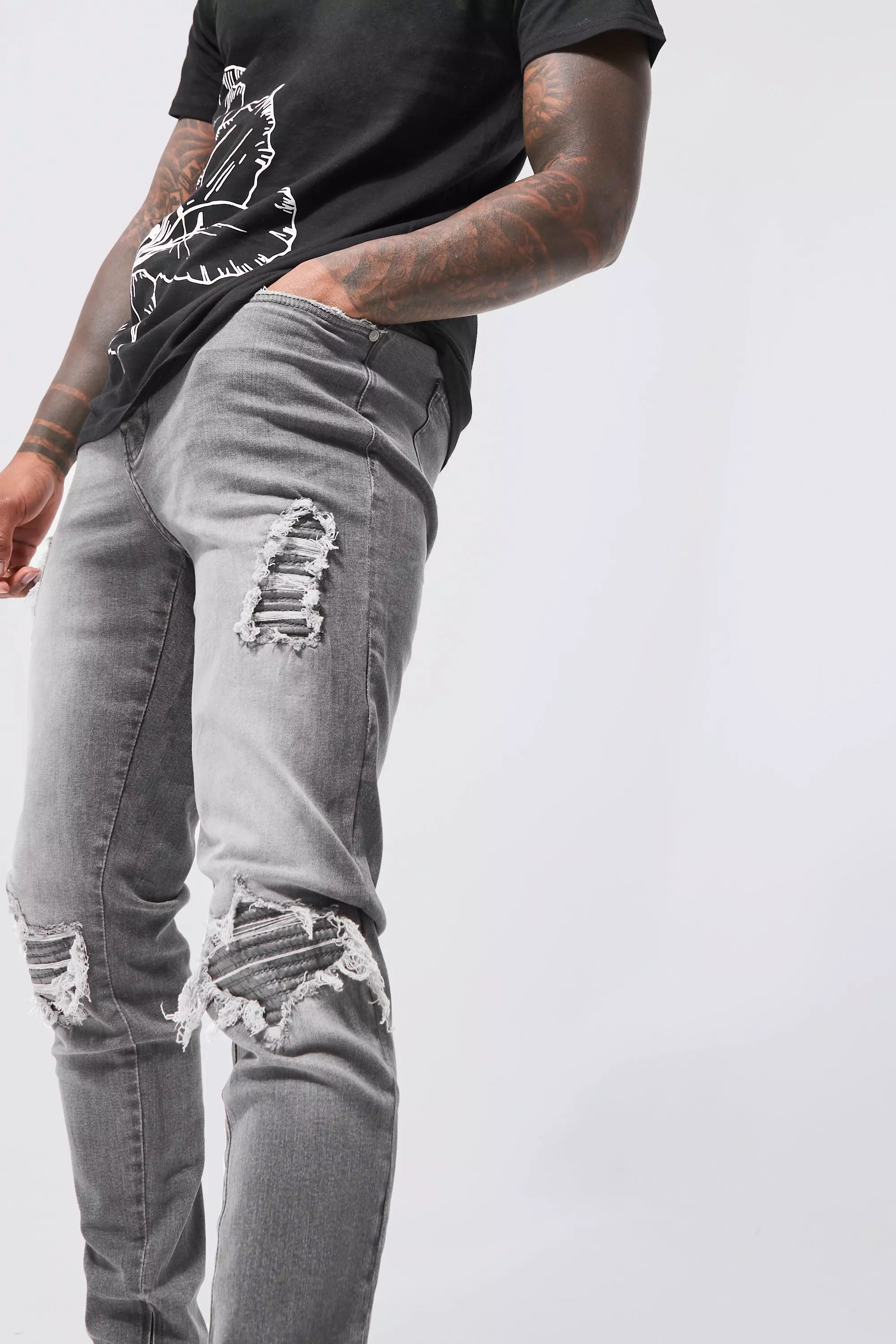 Skinny Stretch Rip & Repair Biker Jeans